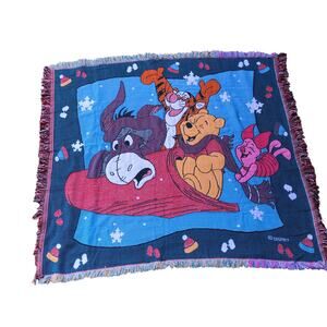 Disney Winnie the Pooh Jacquard Throw Blanket Beacon Sledding Winter 50x60